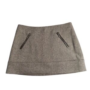 Bebe Herringbone Mini Skirt Womens 6 Black White Wool Blend Zipper Detail